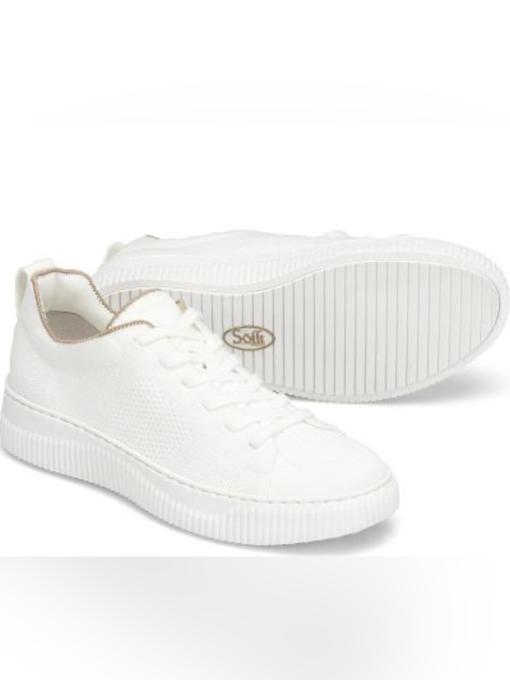 Sofft White Knit Lace-Up Platform Sneakers with Gold Trim size 8